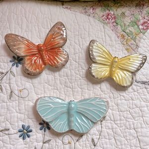 Set of 3 Ceramic Butterflies Wall Decor